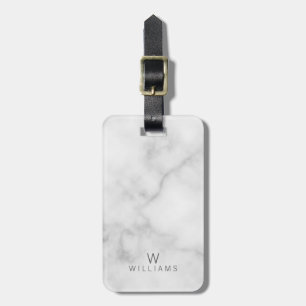 Étiquette À Bagage Marbre blanc avec monogramme et nom personnalisés