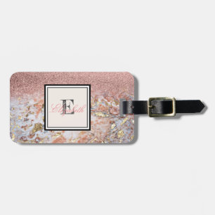 Étiquette À Bagage Marbre Cool Ombré Pailleté Monogramme-Personnalisé