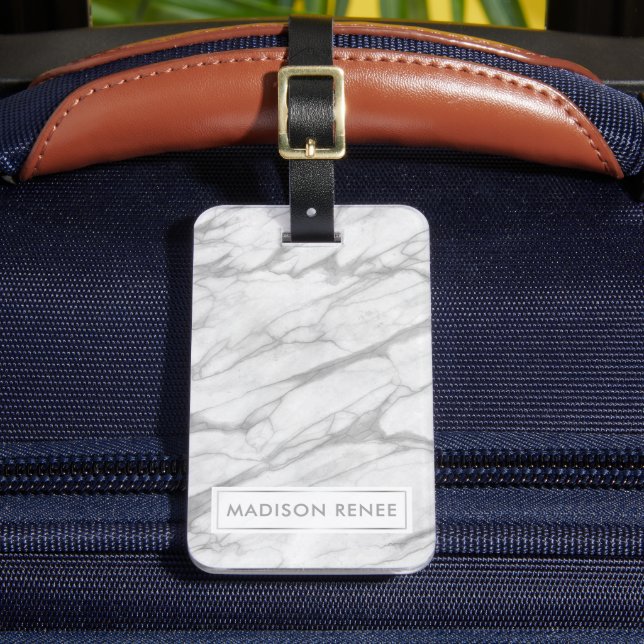Étiquette À Bagage Marbre gris et blanc Personnalisé Nom (Insitu Rectoal 2)