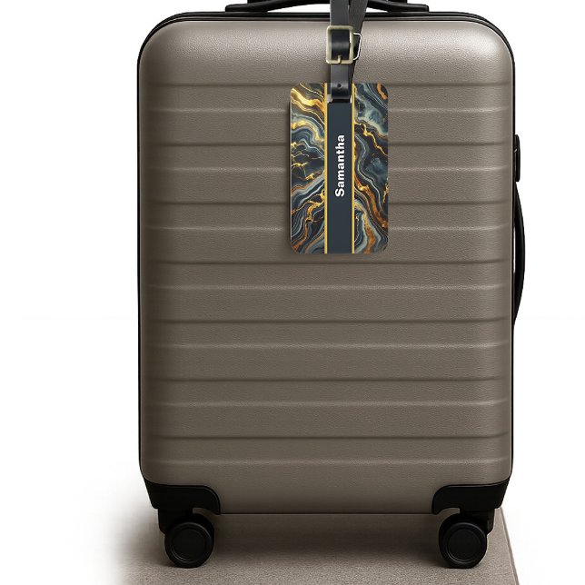 Étiquette À Bagage Marbre Indigo aux Veines Dorées  (Créateur téléchargé)