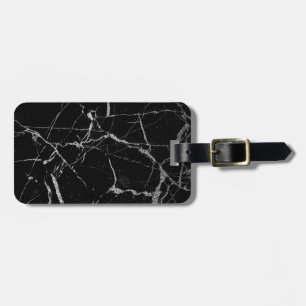 Étiquette À Bagage Marbre Noir et Argenté Clair