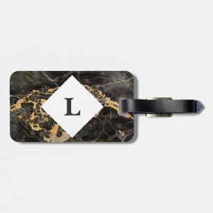 Étiquette À Bagage Marbre noir et or personnalisé