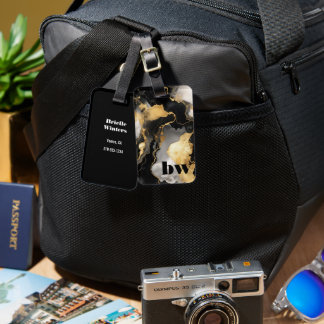 Étiquette À Bagage Marbre noir et or Texte personnalisé