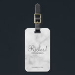 Étiquette À Bagage Marbre Nom personnalisé et Monogramme Groomsman<br><div class="desc">Cadeaux Groomsman personnalisés avec le nom de toiletteur personnalisé en gris style de police script moderne avec titre et date mariage dans style de police sans serif moderne sur arrière - plan de marbre blanc. Parfait aussi pour le meilleur homme, père de la mariée, demoiselle d'honneur, mère de la mariée...</div>