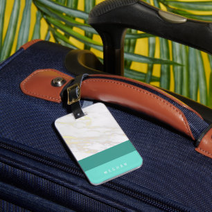 Étiquette À Bagage Marbre Ombre Turquoise Monogramme Bagage balise