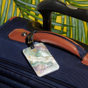 Étiquette À Bagage Marbre personnalisé violet mauve rose vert or