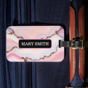 Étiquette À Bagage Marbre rose clair Agate Collection moderne
