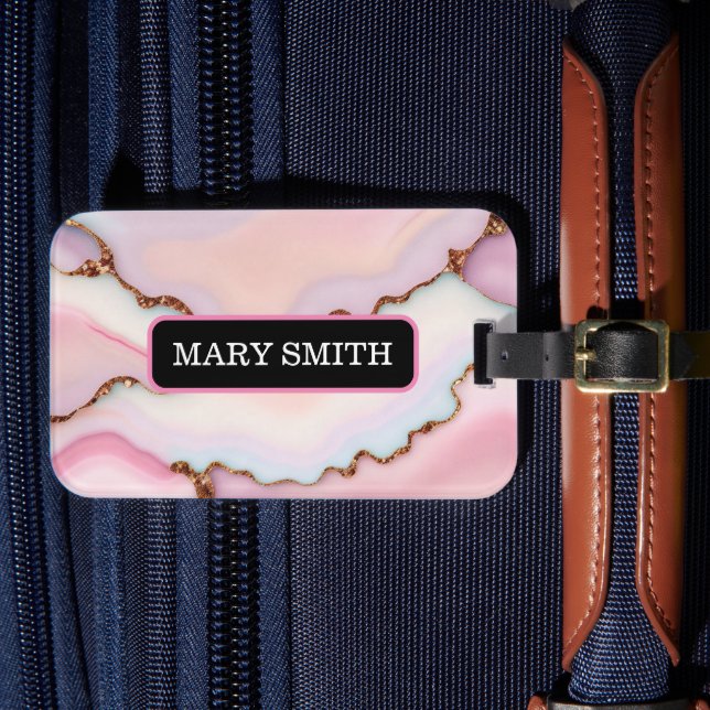 Étiquette À Bagage Marbre rose clair Agate Collection moderne (Insitu Rectoal 4)