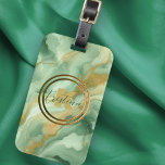 Étiquette À Bagage Marbre vert élégant avec des veines Parties scinti<br><div class="desc">Cette élégante étiquette à bagages est ornée d'une motif en marbre vert doux, de veines dorées scintillantes et de tourbillons délicats. Ces accents luxueux créent un sentiment de mouvement et d'opulence, ce qui en fait un accessoire exceptionnel pour tout voyageur. Au coeur du design se trouve un cadre en cercle...</div>