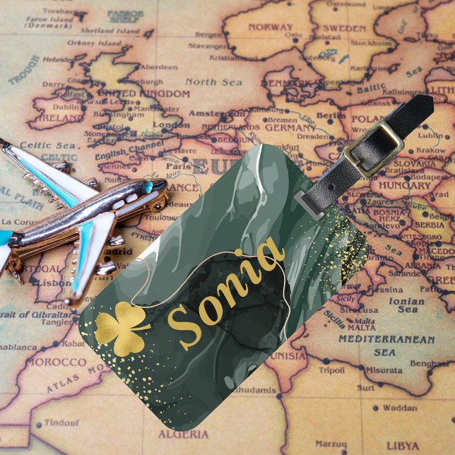 Étiquette À Bagage Marbre Vert Or et Clover Or, St Patrick's (Créateur téléchargé)