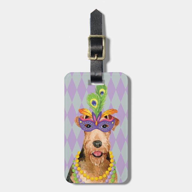 Étiquette À Bagage Mardi Gras Airedale (Devant Vertical)