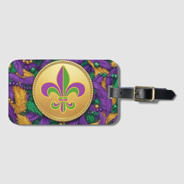 Étiquette À Bagage Mardi Gras Fleur de lis (Devant Horizontal)