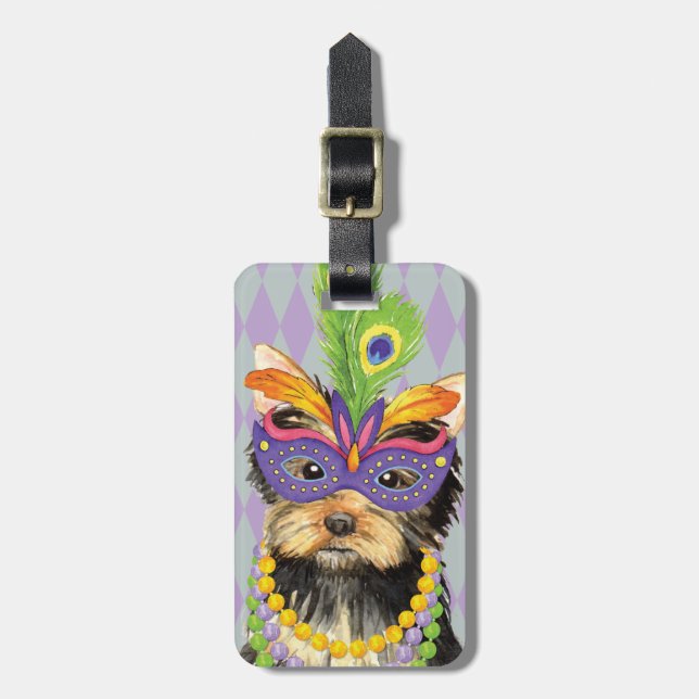 Étiquette À Bagage Mardi Gras Yorkie (Devant Vertical)