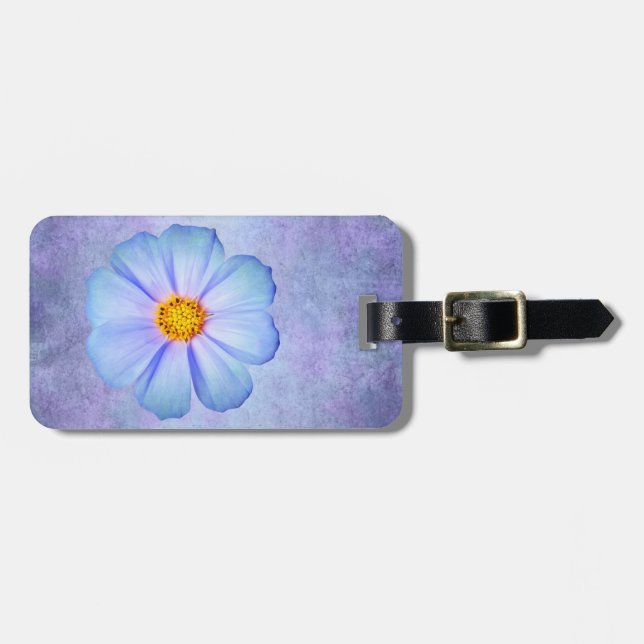 Étiquette À Bagage Marguerite bleue et violette turquoise sur (Devant horizontal)