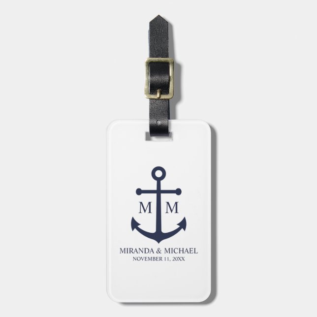 Étiquette À Bagage Mariage Ancre bleu marine (Devant Vertical)