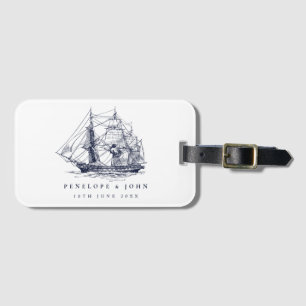Étiquette À Bagage Mariage de destination élégant vintage nautique
