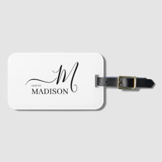 Étiquette À Bagage Mariage de script de monogramme noir blanc personn