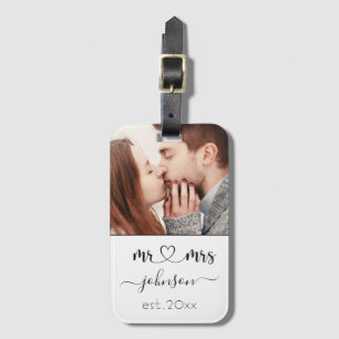 Étiquette À Bagage Mariage Fiançailles Coeur M. Mme Nom de la photo