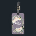 Étiquette À Bagage mariage floral vert crème d'eau poire mrs<br><div class="desc">Peach,  crème et vert aquarelle floral et feuillage mariages nouvellement mariés les mariés cadeau de lune de miel.</div>