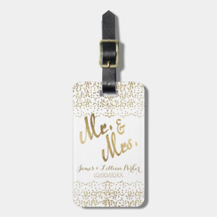 Étiquette À Bagage Mariage M. et Mme Monogramme Faux Or