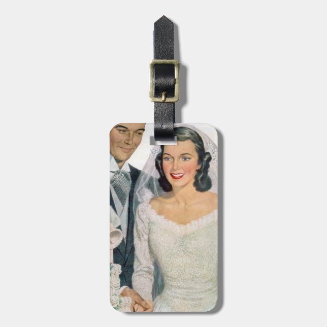 Étiquette À Bagage Mariés vintage mariage rétro (Devant Vertical)