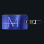 Étiquette À Bagage Marine Bleu Métal Brossé Fille Script Monogramme m<br><div class="desc">Balise de la marine Bleu en métal brossé Monogramme mou sac</div>