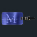 Étiquette À Bagage Marine Bleu Métal Brossé Fille Script Monogramme m<br><div class="desc">Balise de la marine Bleu en métal brossé Monogramme mou sac</div>