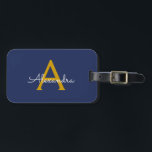 Étiquette À Bagage Marine Blue Gold Girl Script Monogramme Nom Modern<br><div class="desc">Navy Blue and Gold Monogram Ajouter votre propre nom Script Bagage sac étiquette Le sac fait le cadeau parfait pour 16 ans,  mariage,  douche nuptiale,  baby shower ou bachelorette cadeau pour quelqu'un décorant sa chambre dans le style.</div>