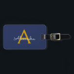 Étiquette À Bagage Marine Blue Gold Girl Script Monogramme Nom Modern<br><div class="desc">Navy Blue and Gold Monogram Ajouter votre propre nom Script Bagage sac étiquette Le sac fait le cadeau parfait pour 16 ans,  mariage,  douche nuptiale,  baby shower ou bachelorette cadeau pour quelqu'un décorant sa chambre dans le style.</div>