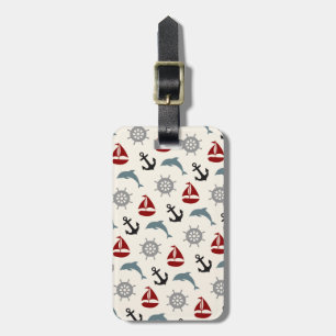 Étiquette À Bagage Marine et rouge de motif d'Ancre de dauphin de