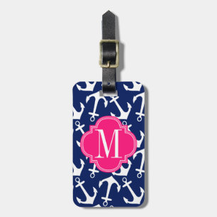 Étiquette À Bagage Marine Girly et trellis de diamant rose