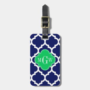 Étiquette À Bagage Marine White Marocain #5 Emerald 3 Monogramme init