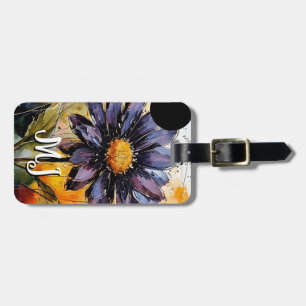 Étiquette À Bagage Marque de bagage florale avec monogramme personnal