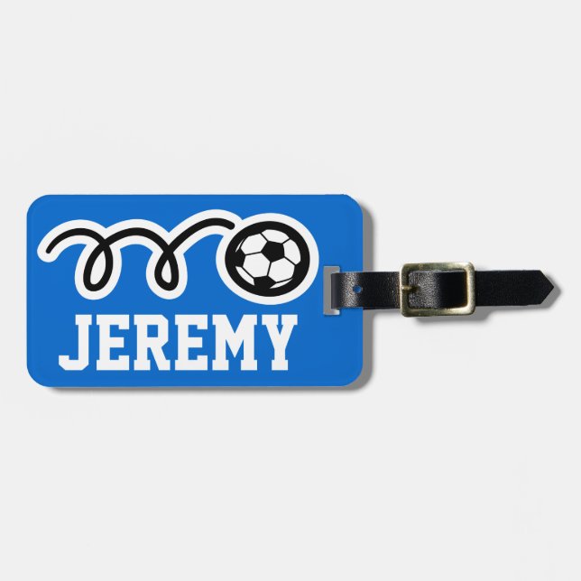 Étiquette À Bagage Marque de bagage personnalisée avec ballon de foot (Devant horizontal)