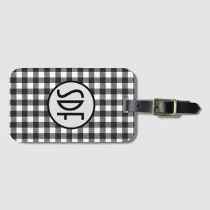 Étiquette À Bagage Marque de monogramme à carreaux noir et blanc Buff