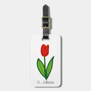 Étiquette À Bagage Marque de voyage de la fleur de tulipe rouge lunai