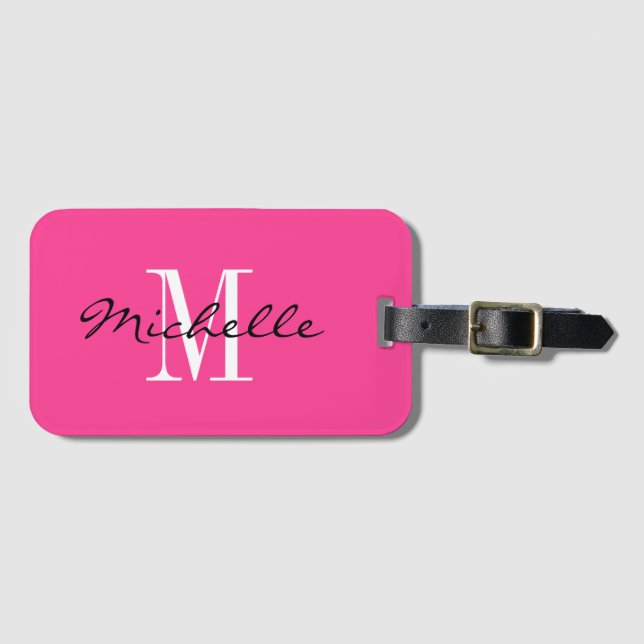 Étiquette À Bagage Marque de voyage monogramme rose personnalisée pou (Devant Horizontal)