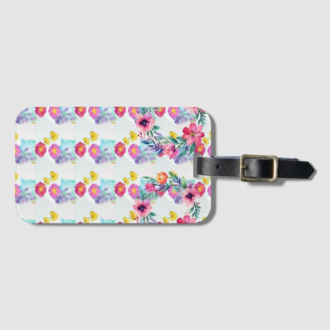 Étiquette À Bagage Marque d'identification des bagages floraux fémini (Devant Horizontal)