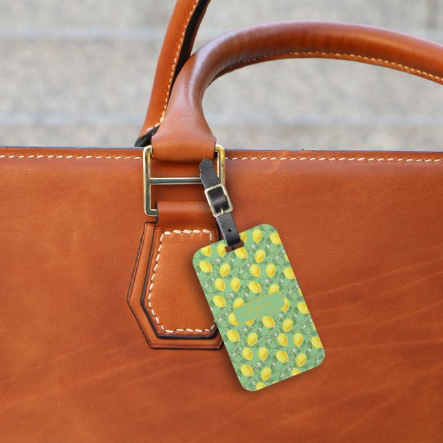 Étiquette À Bagage Marque jaune citron motif nom vert bagage (Créateur téléchargé)
