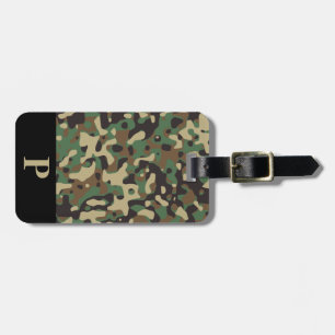 Étiquette À Bagage Marque Monogrammé Bois Brun Vert Camo Camouflage N