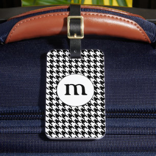 Étiquette À Bagage Marque noire et blanche Houndstooth monogrammée