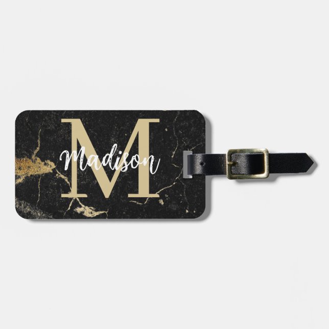Étiquette À Bagage Marque noire Monogram Gold (Devant horizontal)