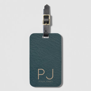 Étiquette À Bagage Marque-page en cuir sarcelle simple avec monogramm