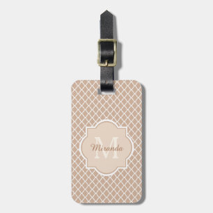 Étiquette À Bagage Marque-page Tan Quatrefeuilles Monogramme Avec Nom