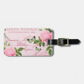 Étiquette À Bagage Marque vintage florale avec rose rose