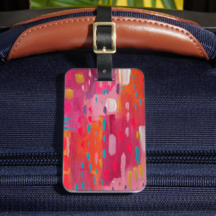 Étiquette À Bagage Marques de pinceau rose et orange Abstraites