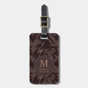 Étiquette À Bagage Marron Chocolat & Or Rose Motif Vague Abstrait