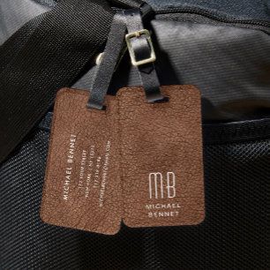 Étiquette À Bagage Marron Moderne Monogramme