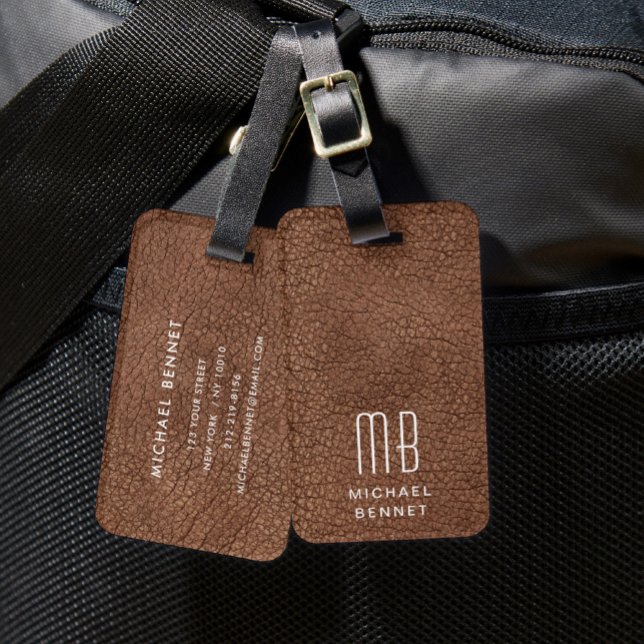Étiquette À Bagage Marron Moderne Monogramme  (Créateur téléchargé)