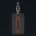 Étiquette À Bagage Masculine Gris élégant et Cuir Vintage Brown<br><div class="desc">Image d'élégante impression en cuir gris foncé et marron vintage texture avec points de suture reliant deux couleurs de cuir. Conception masculine cool  personnalisable avec étiquette de langue modèle.</div>